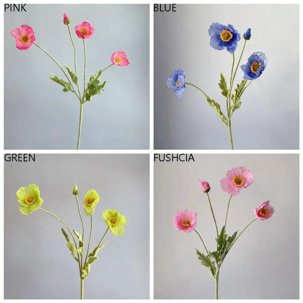 Party Gorgeous Realistic Real Touch Flocking Stem Fake Poppies Flowers Faux Bouquet Artificial Papaver Rhoeas Silk Plants Vue