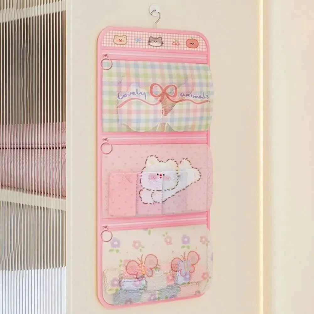 Cartoon Style 3-Layer Hanging Storage Bag Large Capacity Space Saving Underwear Socks Storage Bag Mesh Pockets with Hanger Vue