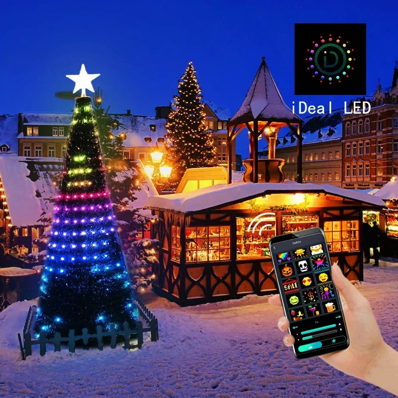 Smart Christmas Tree Toppers Lights App Control DIY Text Pattern Scene RGB Fairy LED Star String Festival Party Decoration Vue
