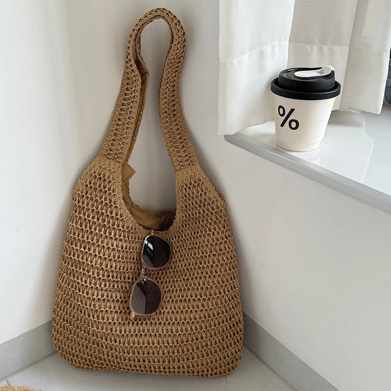 Fashion Rattan Women Shoulder Bags Woven Female Handbags Large