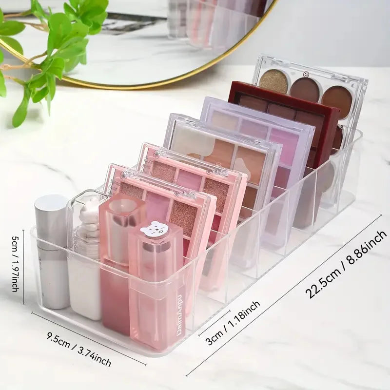 Portable 7-Section Eyeshadow Palette Lipstick Organizer Box Clear Cosmetic Tools Storage Holder Cosmetic Powder Storage Rack Vue 7 Grids
