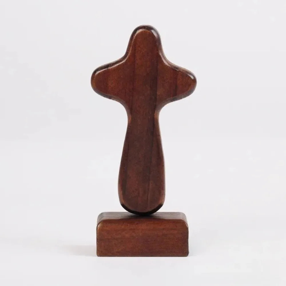 Magnetic Base Wood Cross Statue Portable Vintage Crosses Figurine Standing Handicraft Crucifix Sculpture Bookshelf Display Vue