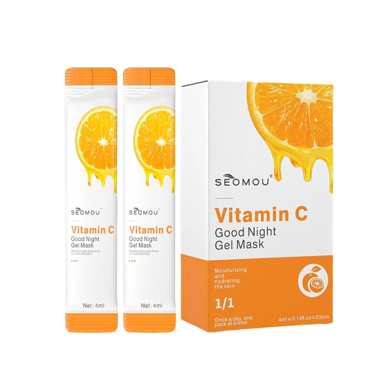 4Mi*20 Pieces/Box Vitamin C Good Night Jelly Mask, Can Be Used as a Sleep Mask, No Need to Rinse, Can Be Used for Nighttime Facial Beauty Care Contains Fresh Orange Essence, Royal Jelly Extract, and Other Ingredients That Can Vue 1 Box