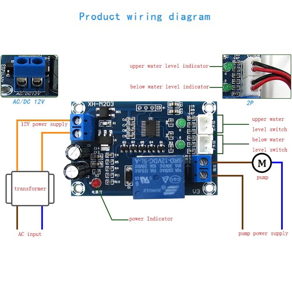 XH-M203 12V Water Level Controller Automatic Water Level Controller Relay Pump Switch Liquid Sensor Switch Level Control Board Vue