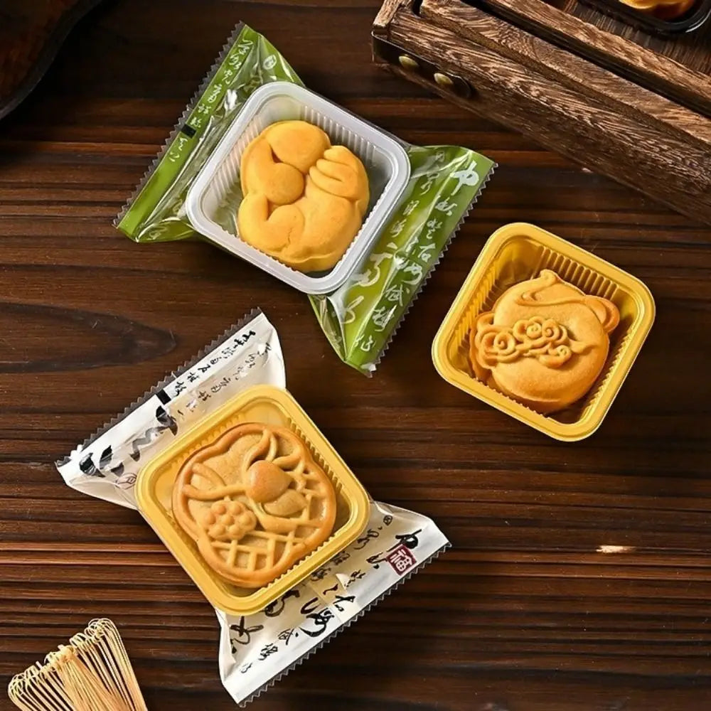 100PCS Chinese Style Mooncake Wrapping Bag Flat Plastic Bag Transparent Mooncake Bags Handmade Food Storage Bags Egg Yolk Crisp Vue