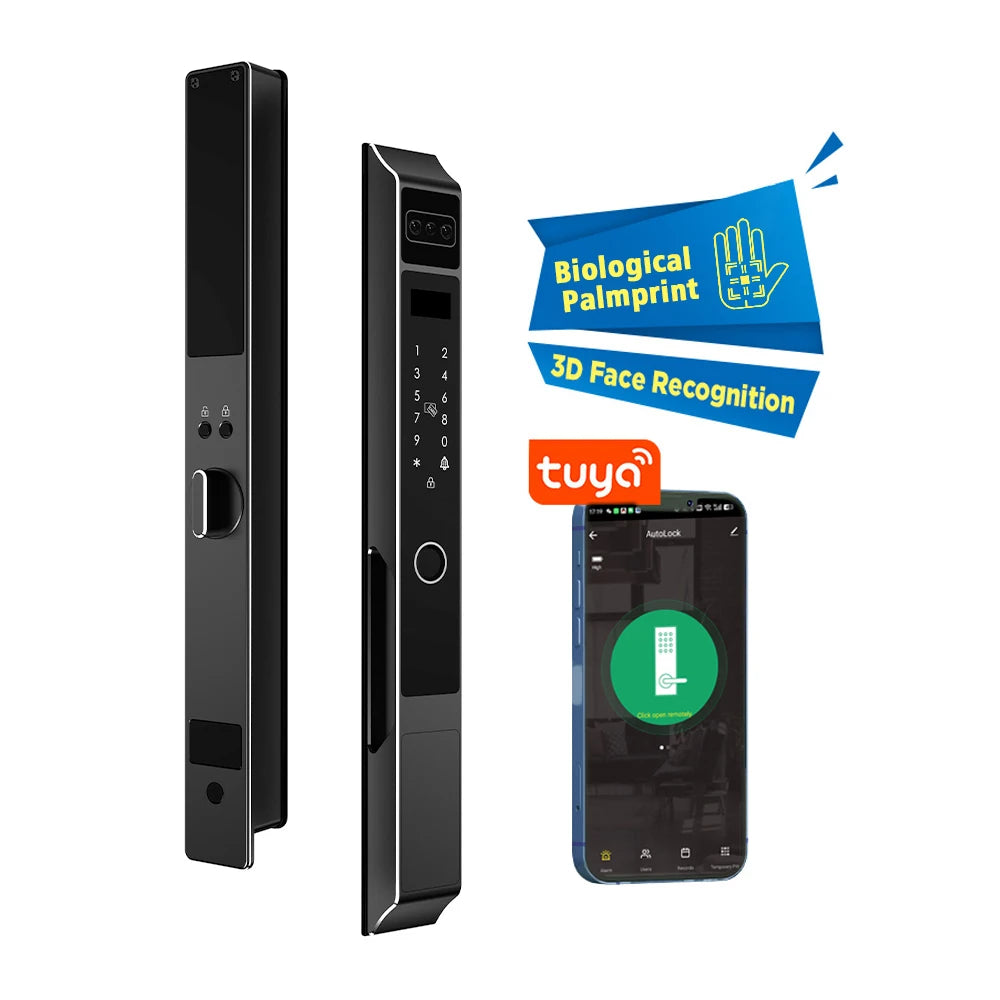 Tuya Smart WiFi Cerradura Inteligente 3D Facial Recognition Automatic Smart Lock With Fingerprint Password Card Palmprint Unloc Vue Black 3585 mortise