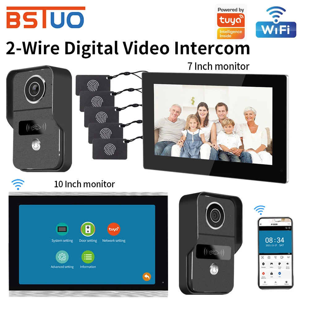 2 Wire 1080P 7/10 Inch WiFi Video Intercom Support Tuya APP Smart Home Video Door Phone RFID Access Control System for Apartmen Vue