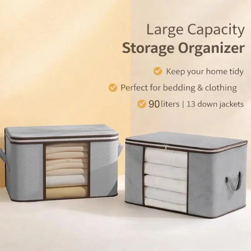 Moistureproof Clothes Storage Bag Large Quilt Blanket Organizer Box Portable Wardrobe Garment Packing Pouch with Visible Window Vue