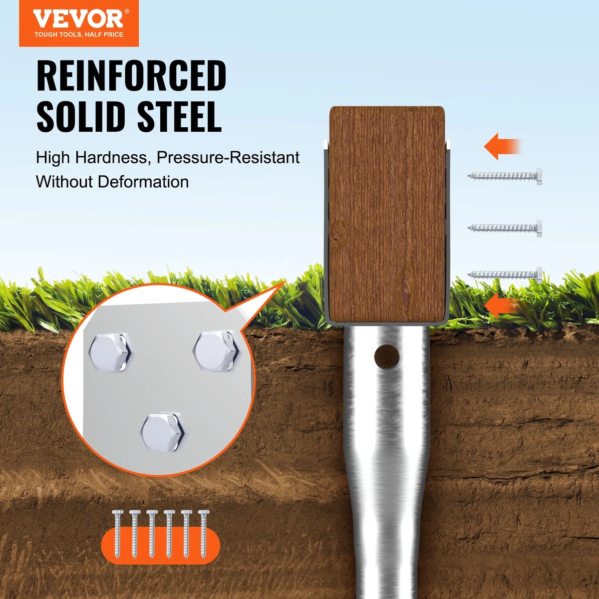 SucceBuy No-Dig Screw-In Ground Anchor Fence Post Stake + Lag Bolts Fence Post Anchor Vue