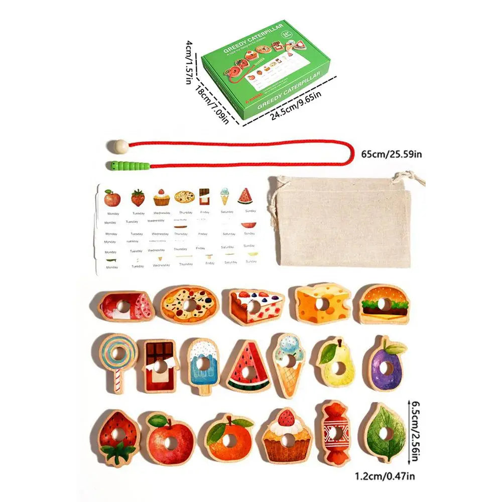 Wooden Lacing Toy for Toddlers, Montessori Threading Game with Beads, Fine Motor Skills Development Educational Sorting Activity Vue A
