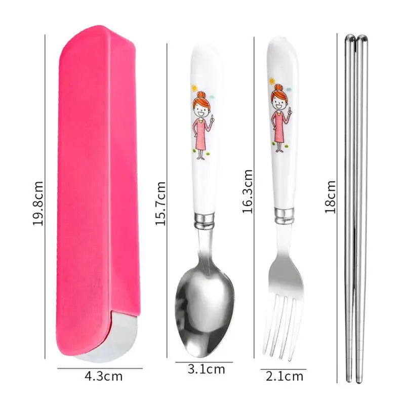 〔CC11〕Stainless Steel Chopsticks Spoons Three Piece Portable Cutlery Set Student Travel Cutlery Spoons Chopsticks Forks Vue A4