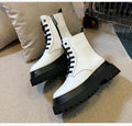 Women's Platform Ankle Boots – Lace-Up Square Heel Short Boots Platform Ankle Boots Vue WHITE 37 China Mainland
