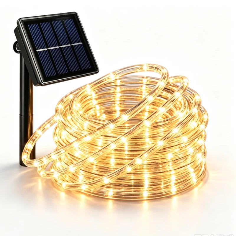Solar LED Tube Rope Fairy String Lights Waterproof Outdoor Lamp For Garden Patio Wedding Christmas Holiday Home Party Decoration Vue 7M Warm White