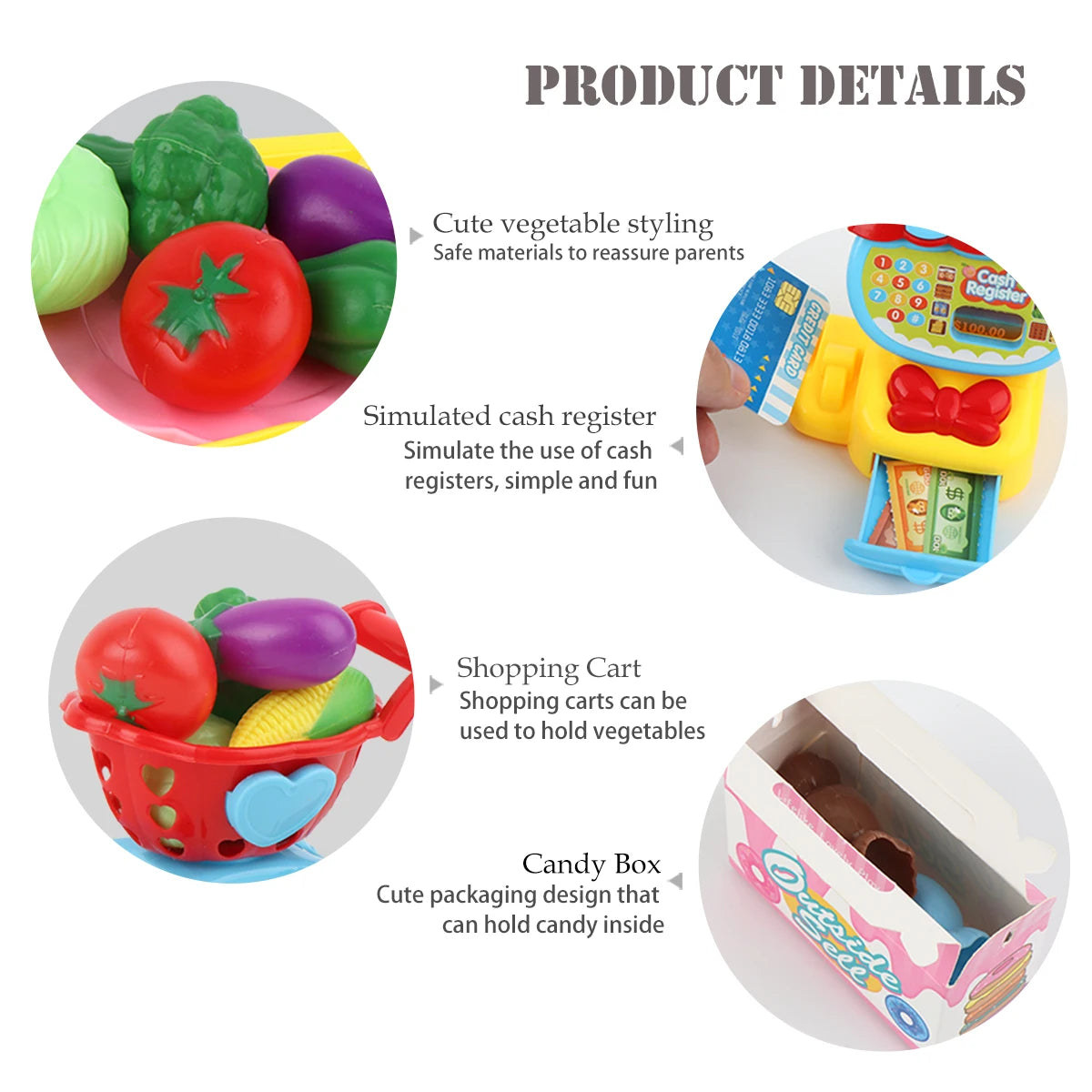 Cash Register Toys Play Calculator Cash, Play Money Ice Cream Vegetables Electronic Calculator Realistic for 3+ Years Old Child Vue