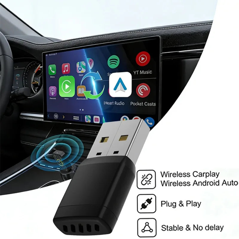 Wired To Wireless Carplay & Android Auto Auto CarPlay Dongle USB Plug and Play Voice Control for Wired CarPlay Android Auto Cars Vue