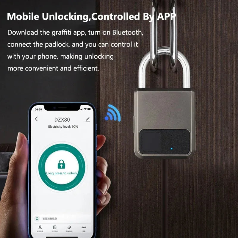 Keyless USB Charging Door Lock Fingerprint Smart Padlock Quickly Unlock Zinc Alloy Metal Self-imaging Chip Fingerprints Lock Vue