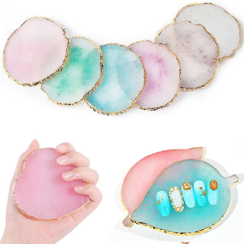 1PC Round Resin Agate Stone Nail Art Palette False Nail Tips Mixing Color Drawing Pallet Gel Polish Display Shelf Manicure Tool Vue