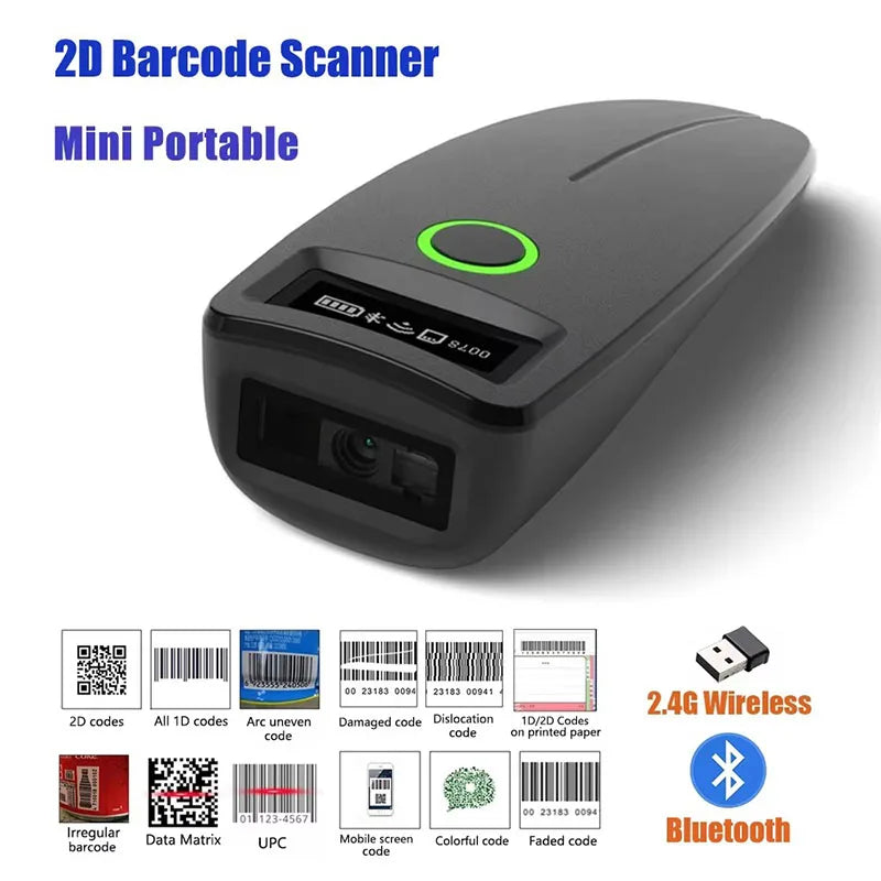 Mini Barcode Scanners USB Wired/Bluetooth/ 2.4G Wireless 1D 2D Scanner QR PDF417 EAN13 Data Matrix Bar Code Reader Vue