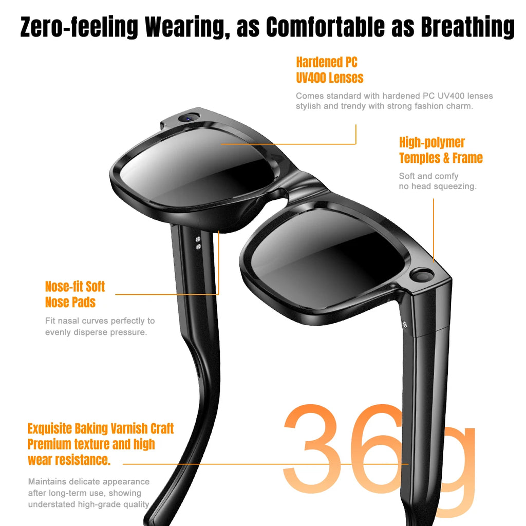 Smart Glasses 800W Pixel Camera Bluetooth IPX4 Waterproof Magnetic Charging Audio Glasses Video Voice Recorder Hands-Free Camera Vue