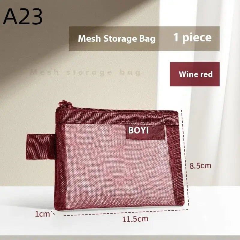 1Pcs Travel Storage Carry Pouch With Zippered Portable Mini Zipper Mesh Storage Bag Coin Purse Small Square Mesh Coin Purse Vue A23