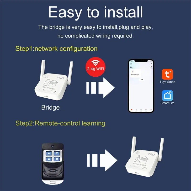 Hot-Smart App Compatible Tuya Wifi-RF Bridge 310-580Mhz Smart Door Controller For Remote Control And Voice Control Via Vue