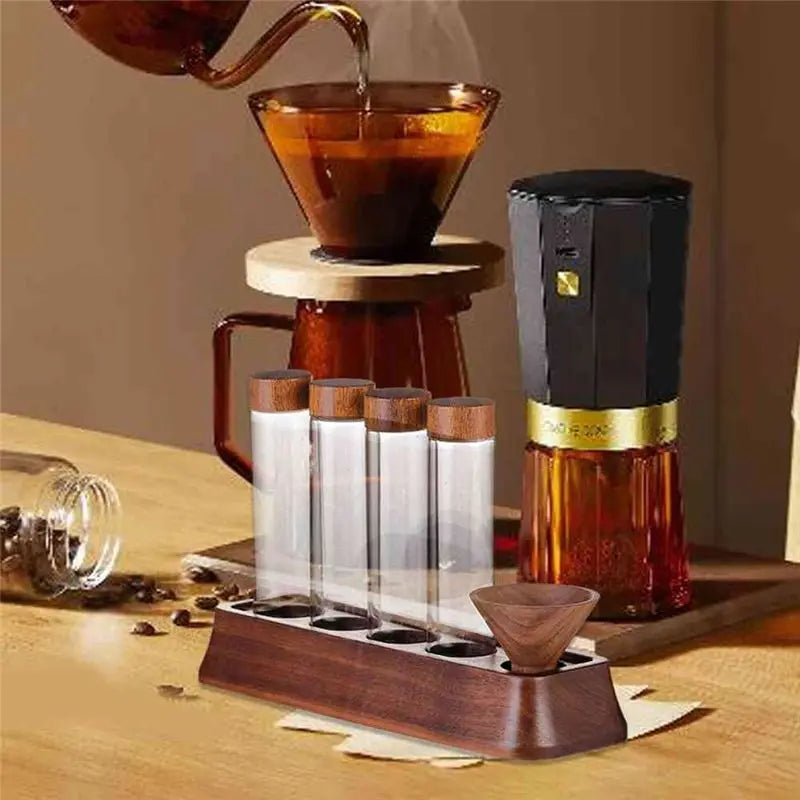 ABKW-1Pcs Coffee Bean Glass Tube With Wood Tool Bottled Tubes Grain Storage Wooden Sealed Airtight Canisters Vue