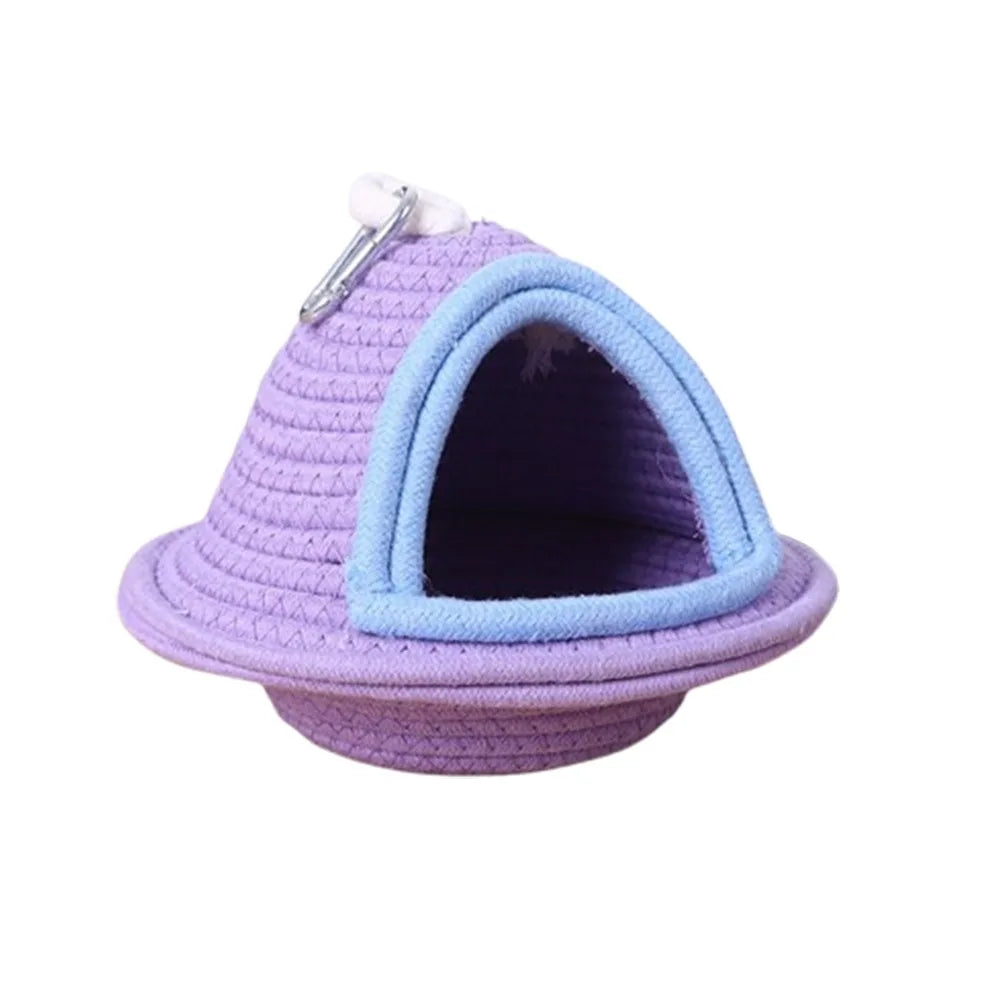 Warm Sleep Bird Cage Nest Handmade Weave Windproof Bird Hanging Bed Thickened Bite Resistant Pet Habitat Pet Parrot Vue Purple