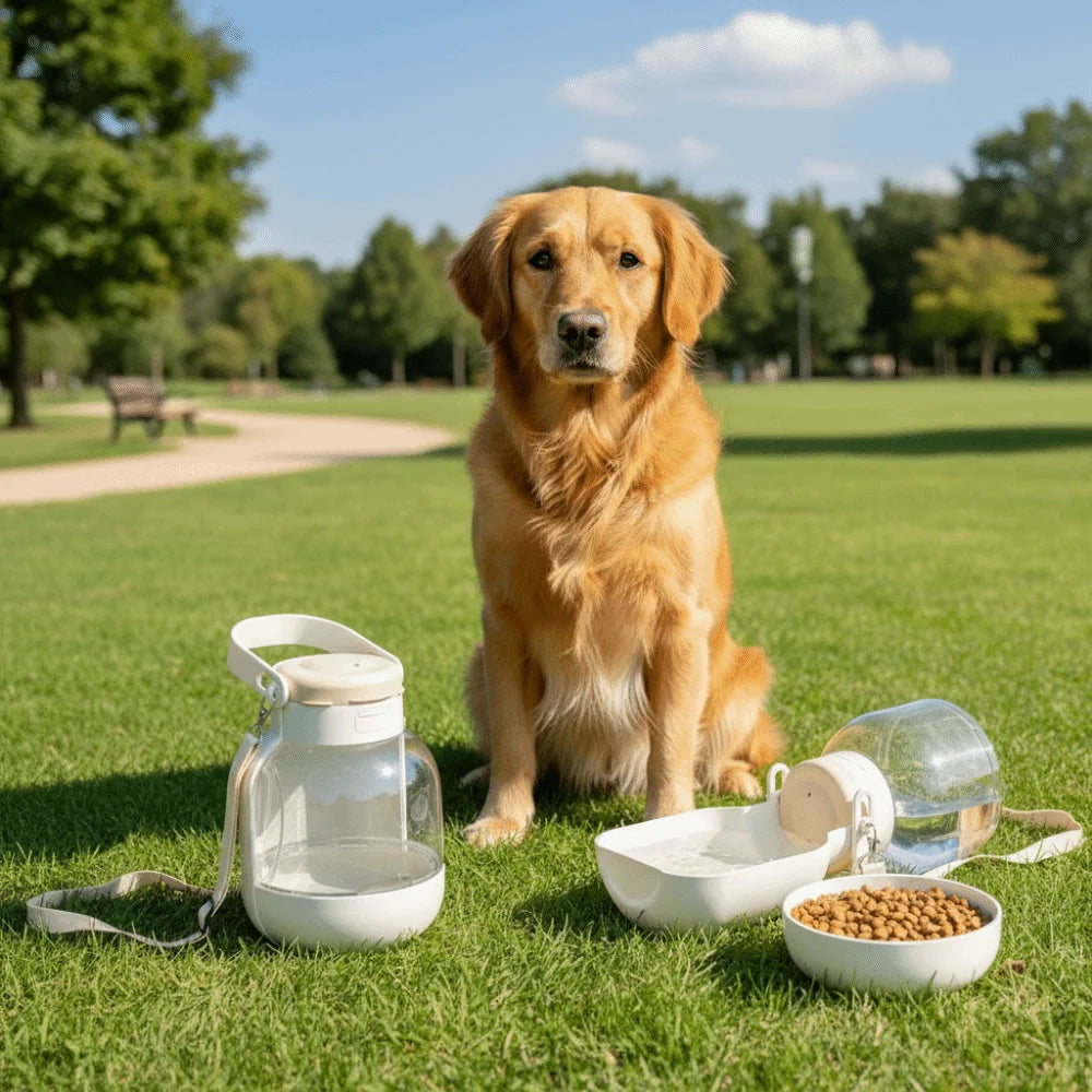2 in 1 Design Dog Water Bottle Leak-Proof Large Capacity Pet Drinking Bottle Plastic with Food Containe Dog Outing Kettle Vue