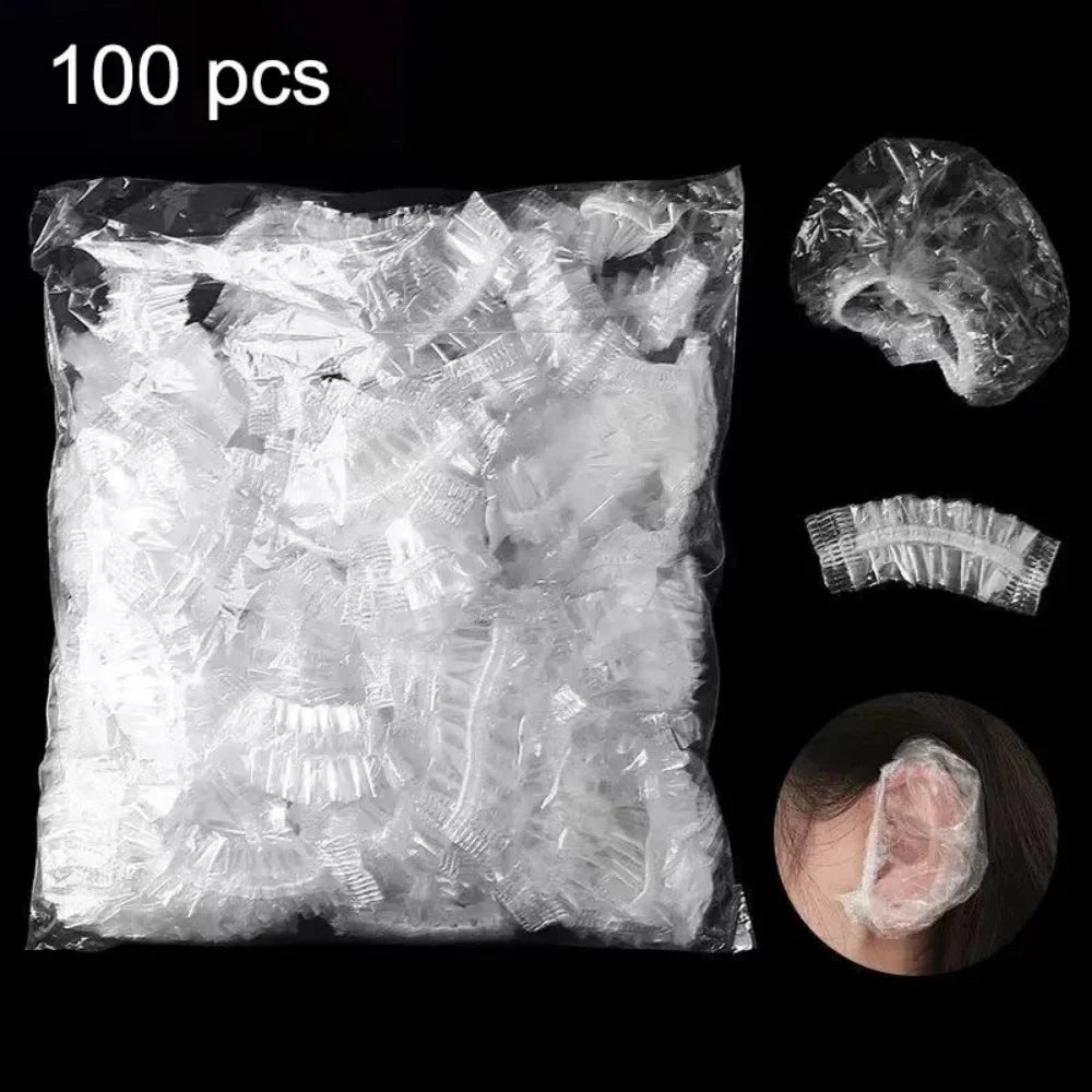 100Pcs Disposable Waterproof Hair Dye Earmuff Elastic Transparent Ear Cover Shower Hair Salon Hairdressing Protective Tool Vue