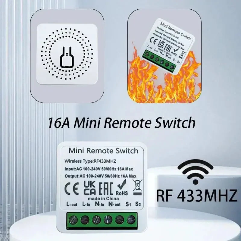 RF433 Smart Wireless Switch Mini DIY LED Lighting Wireless Remote Control Light Switches AC100V~240V 16A For Home Led Lamp Vue