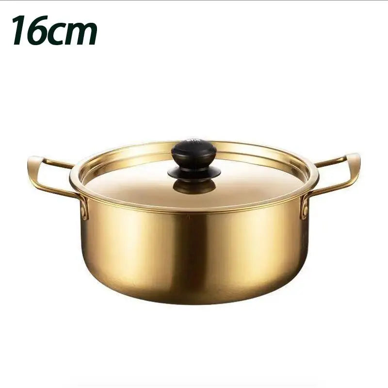 Korean Ramen Pot Stainless Steel Lid Soup Gold Plated Double Ear