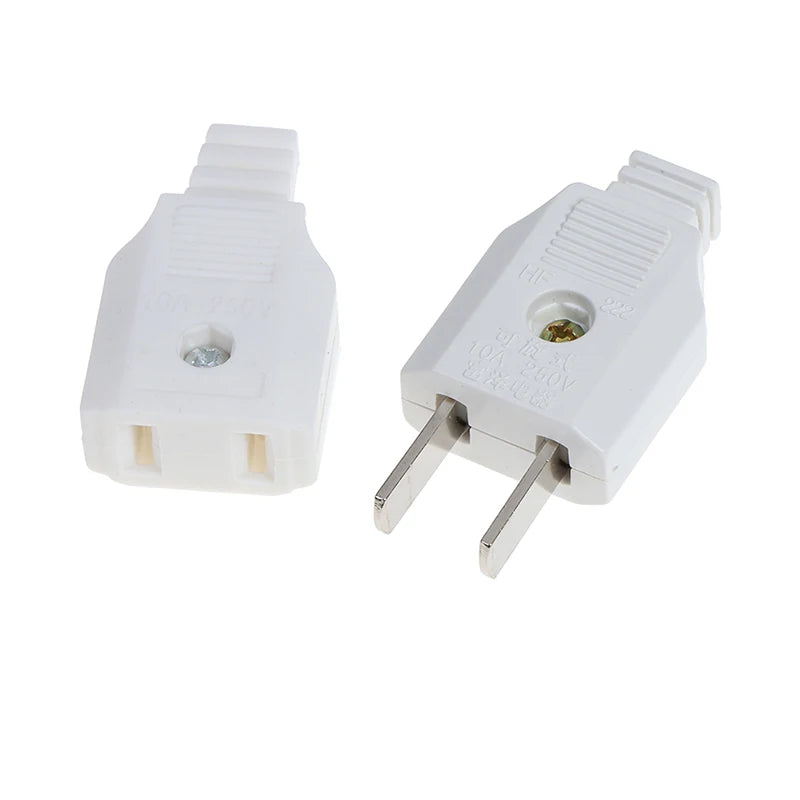 1PCS Whtie US American 2 Flat Pin AC Electric Power Male Plug Female Socket Outlet Adapter Wire Extension Cord Plug Adaptor Vue