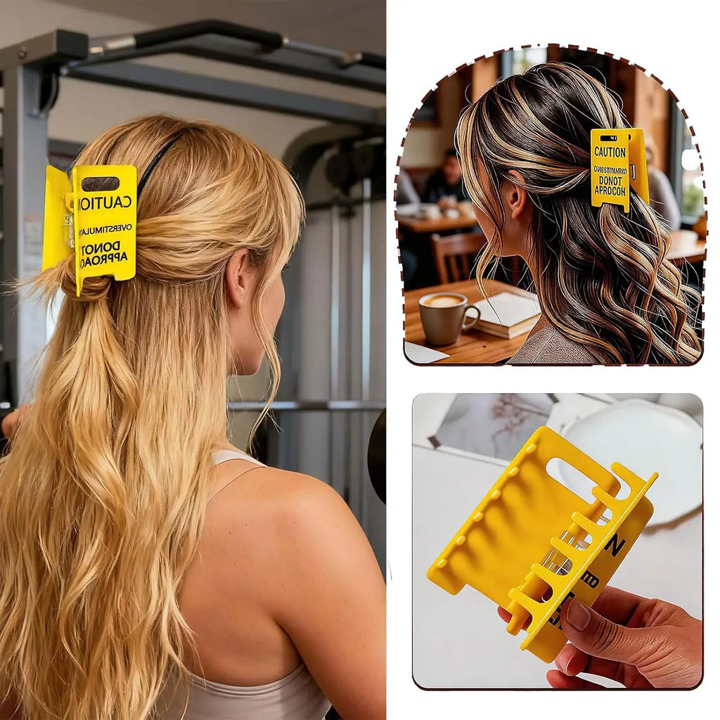 1-10PCS Caution Sign Hair Claw Clip with Humorous Slogan Durable Grip for Medium Thick Hair Back of Head Bun Clip for Women Vue