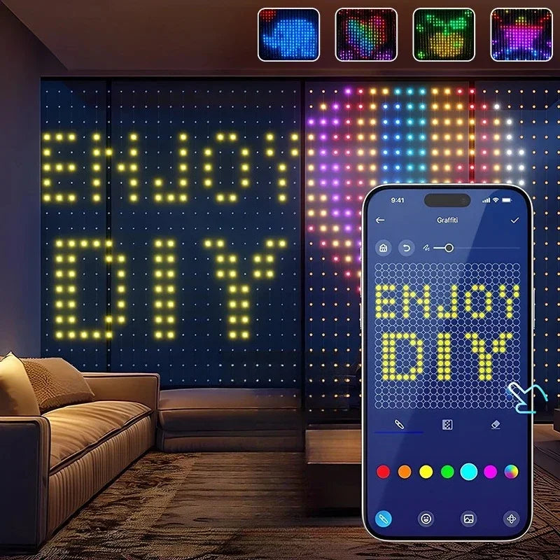 400LED RGB Smart Curtain Lights with Music,App Controls and Remote,LED Party Lights for Wedding/Valentine's Day/Birthday Vue