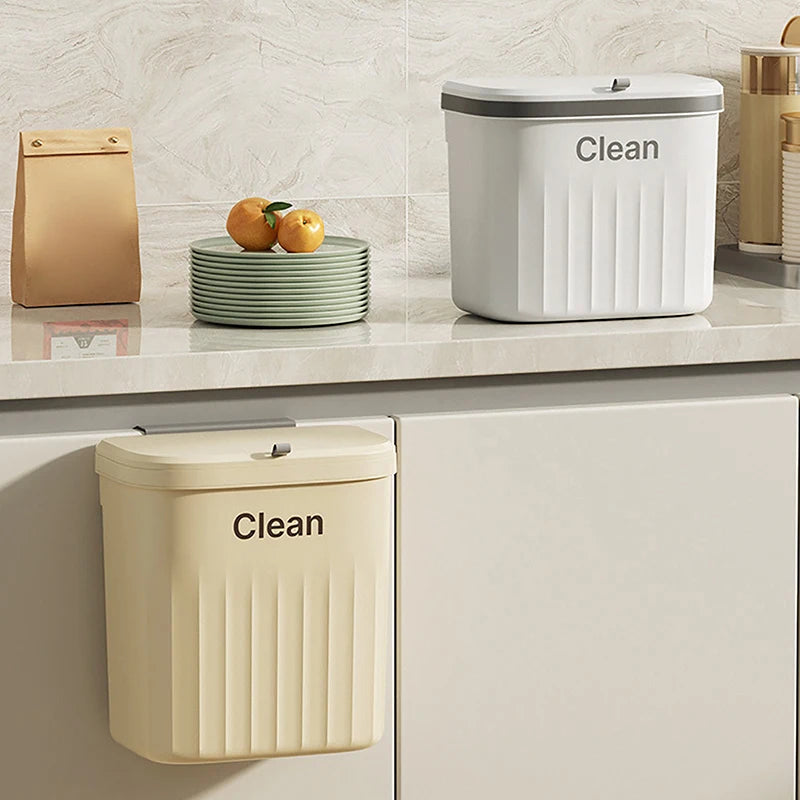 8.5/12L Kitchen Trash Can Wall Mounted Hanging Trash Bin With Lid Garbage Can For Cabinet Under Sink Waste Garbage Compost Bin Vue