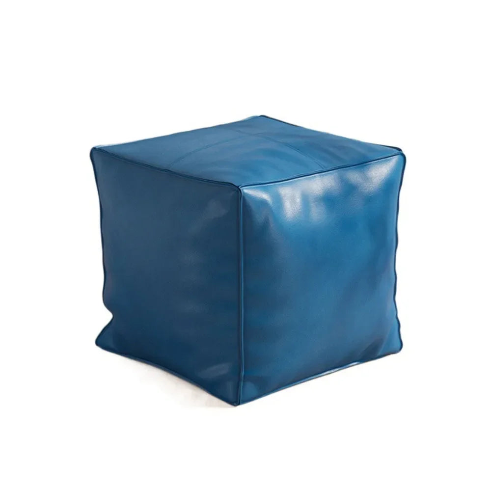 Foot Rest Non-Slip Storage Stool Waterproof Large Capacity PU Leather Ottoman Stackable Square Leather Pouf Tatami 발받침대 스툴 Vue Blue