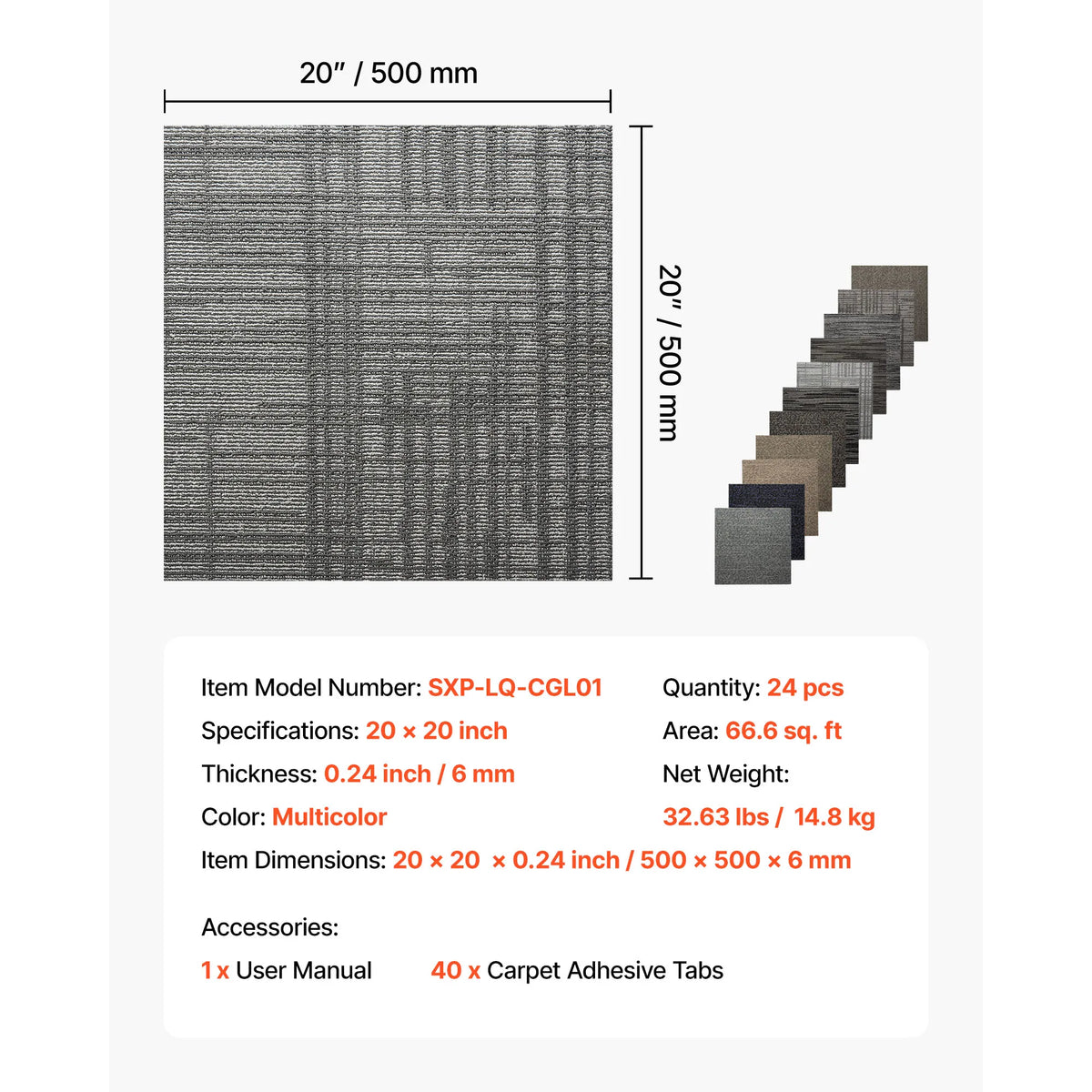 20x20 Inch Carpet Tiles 24 PCS – 66.6 sq ft Indoor Floor Cover Modular Carpet Tiles Vue 24x24inch United States