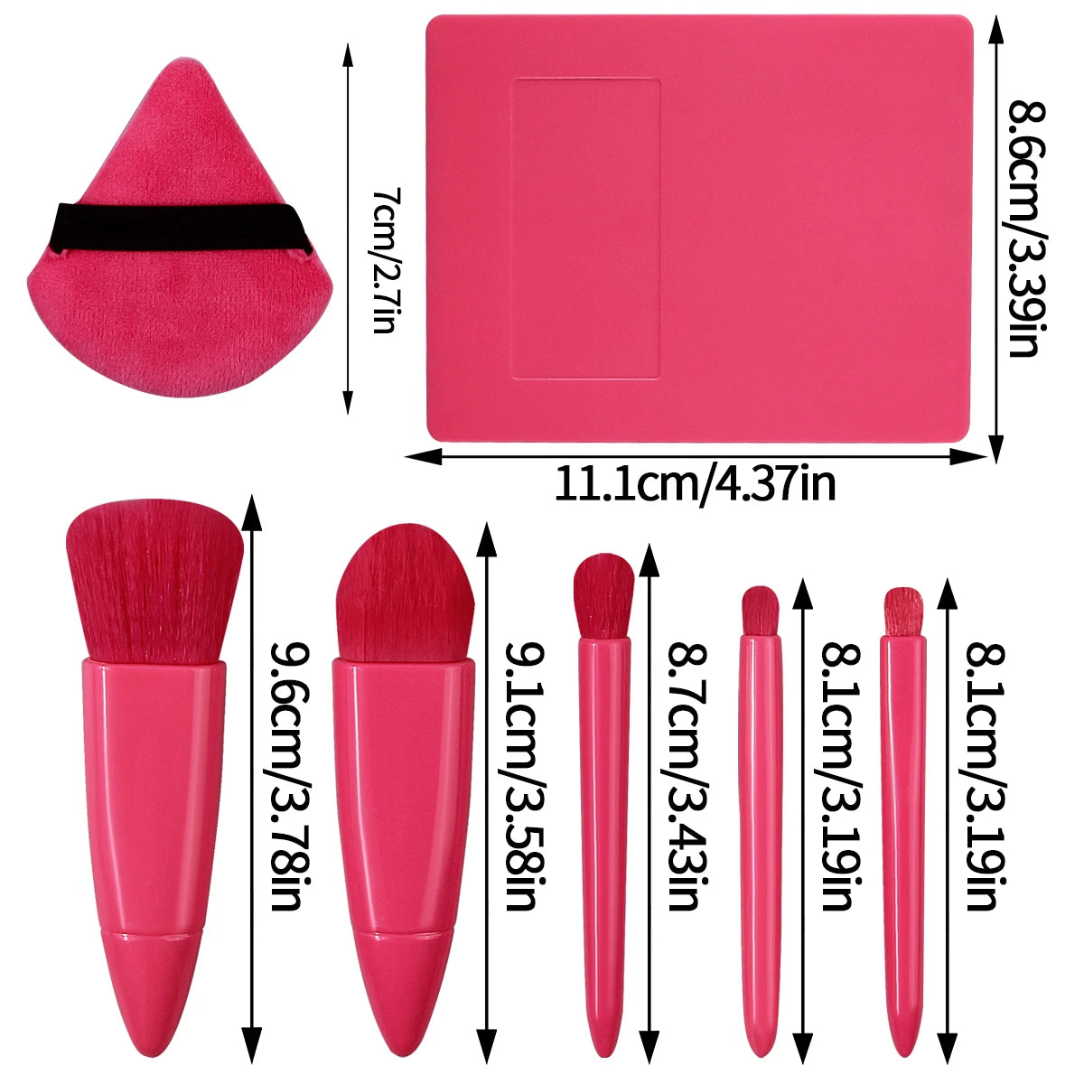 5PCS mini multi-purpose makeup brush set +2PCS triangular powder puff +1PCS portable travel beauty tool with mirror storage box Vue