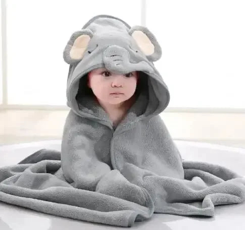 vvocci Boy Girl Blankets Swaddle Bathrobe Toddler Infant Bath Towel With Hood Cartoon Coral Fleece Towel Blanket Newborn Kids Vue B324 GRAY