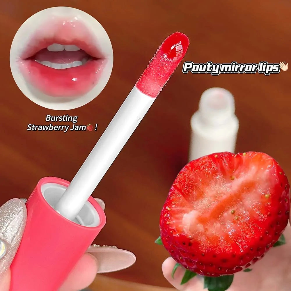 Pink Crystal Mirror Glass Lip Gloss Round Tube Water Light Lipstick Clear Jelly Lip Glaze Nude Clear Moisturizing Lip Tint Vue