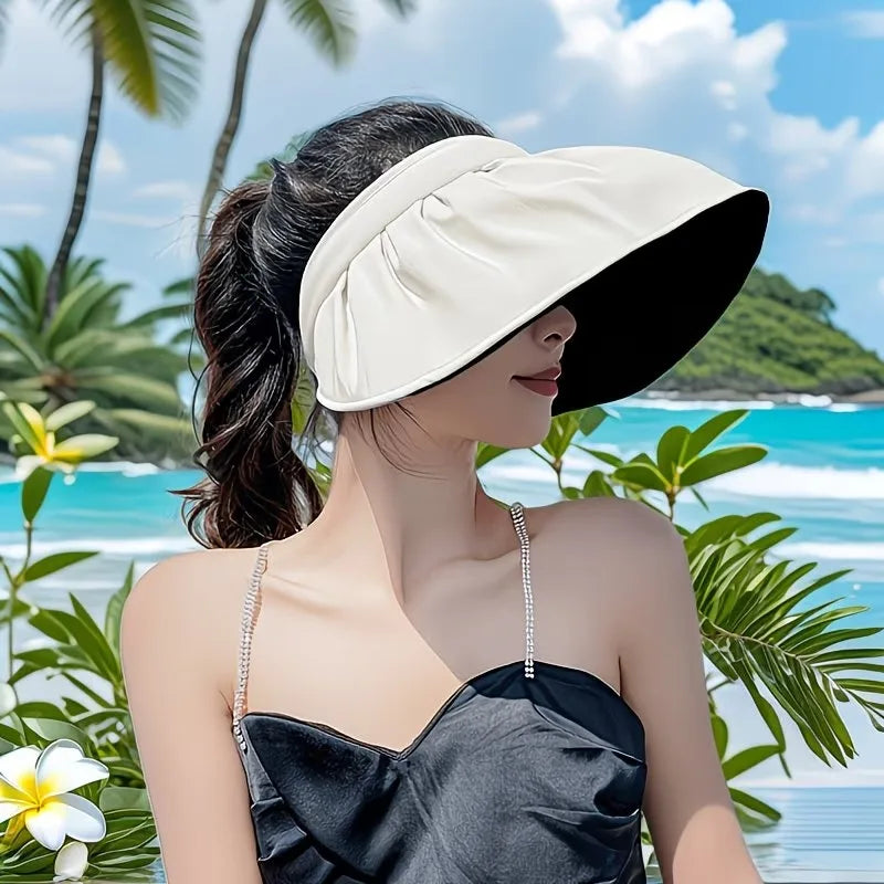 Foldable Sun Hat for Women Summer Wide Brim Breathable Polyester Beach Cap Convertible Headband Outdoor Travel Hat Vue