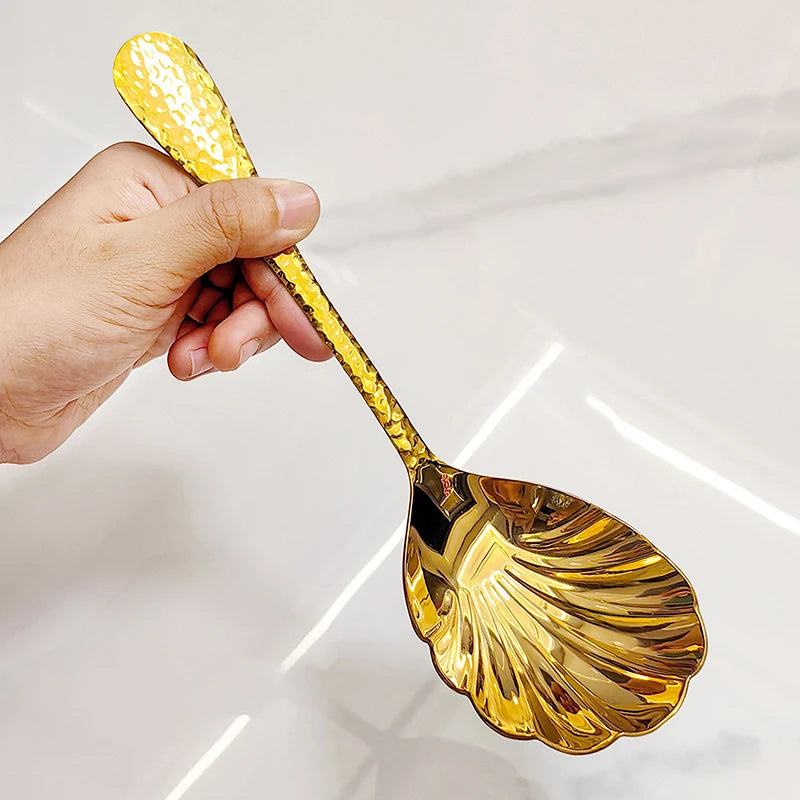 Shell-Shaped Serving Spoons Stainless Steel Vegetable Spoons Large Fan-Shaped Soup Spoons Suitable For Family Parties Restaurant Vue