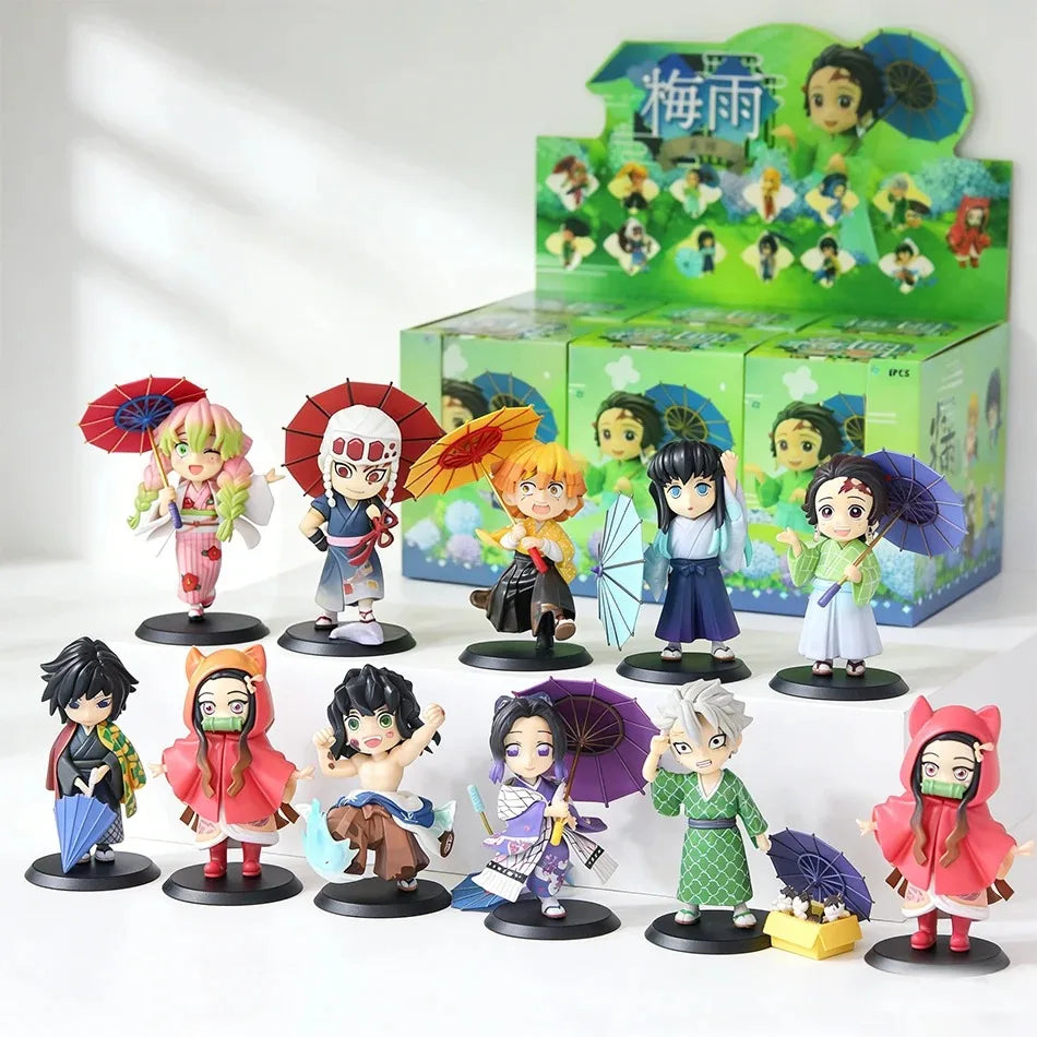 Demon Slayer I LOVE RAINNY DAY Serie Cute Tanjiro Kamado/Nezuko Kamado/Zenitsu Agatsuma Figures Blind Box Doll Action Model Toys Vue