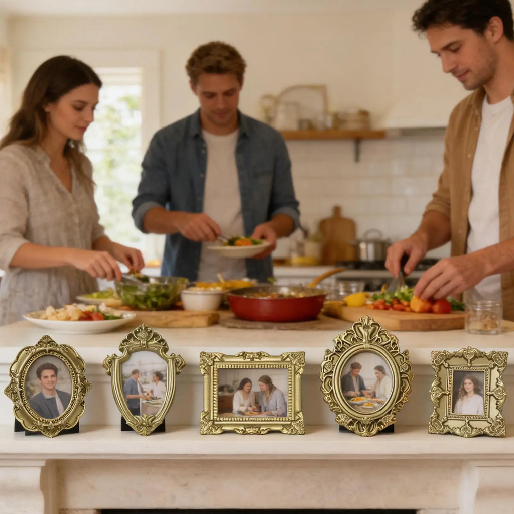 9/5pcs Retro Mini Picture Frames Gold Antique Photography Decor Wall lace photo frame for Photography Props DIY Jewelry display Vue
