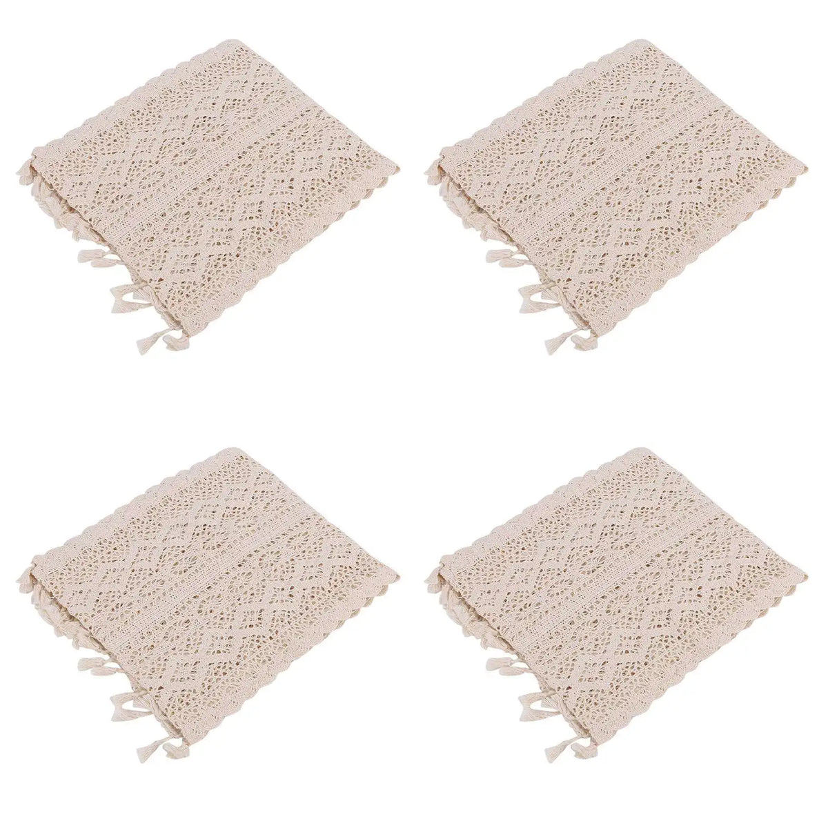 ABKW-4X Elegant Cream Crochet Lace Macrame Table Runner With Tassels For Rustic Wedding Decoration And Farmhouse Table Decor Vue