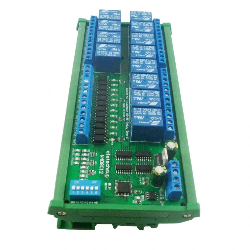12 Channel DC12/24V NPN Digital Input Output UART RS485 Relay Module Modbus RTU DIN35 Rail Box Board for Machine Control PLC PTZ Vue