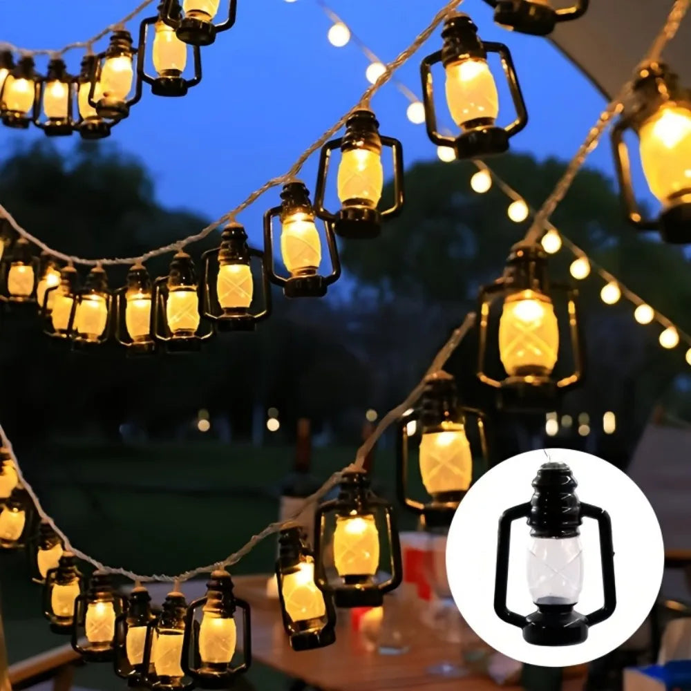 Vintage Lantern LED String Lights, Fairy Lights for Outdoor Camping, Patio, Garden, Halloween Decor（Battery Powered） Vue Warm White 1PC 1.5M10LED