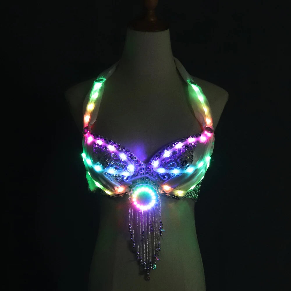LED Lights Bling Mermaid Belly Dance Costume Set Women Belly Dance Bra Skirts Professional Outfit Vue