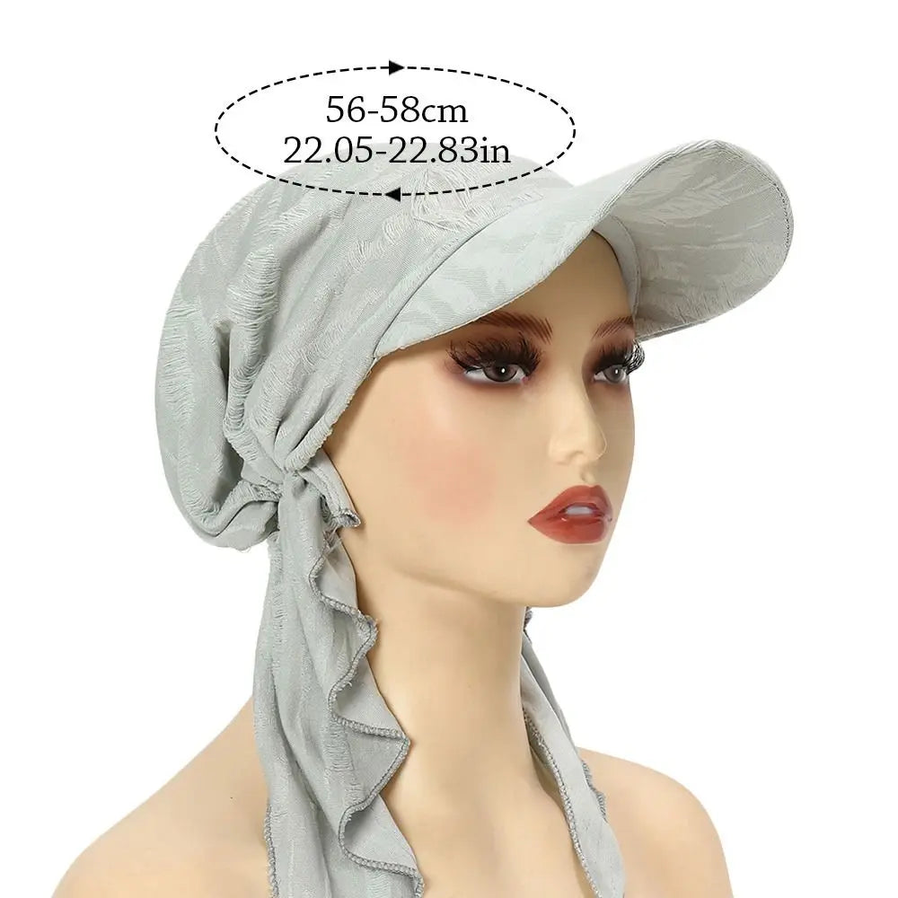 Solid Turban Hat Curved Brim Stretch Fabric Pre-tied Headscarf