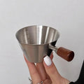 Stainless Steel Measuring Cup Wooden Handle Coffee Milk Pitcher Scale